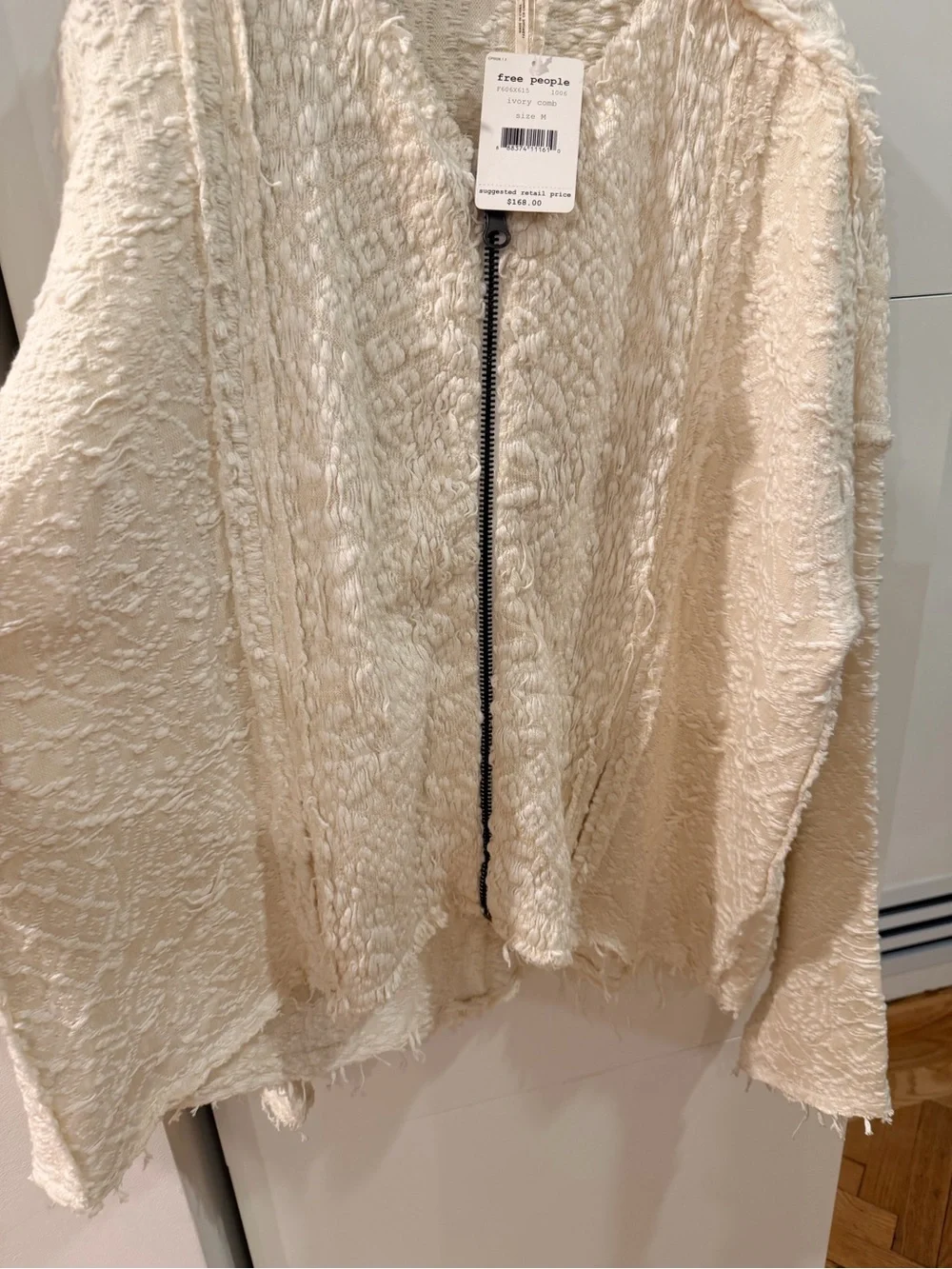 Free People Ivory Comb Textured Zip Jacket Sweater Size M NWT